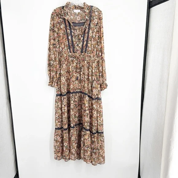 Lost + Wander Flower Power Maxi Dress Tiered Prairie size Medium Blue Peach - Picture 10 of 14